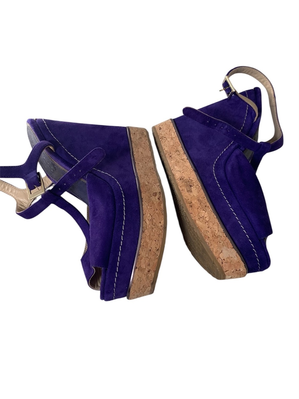 Jimmy Choo Purple Suede Cork Platform Wedge Sandals